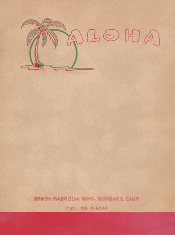 Aloha, Burbank 1960s Menu Art