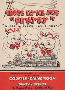 Three Little Pigs "Pentry", London Ontario 1950s Menu Art