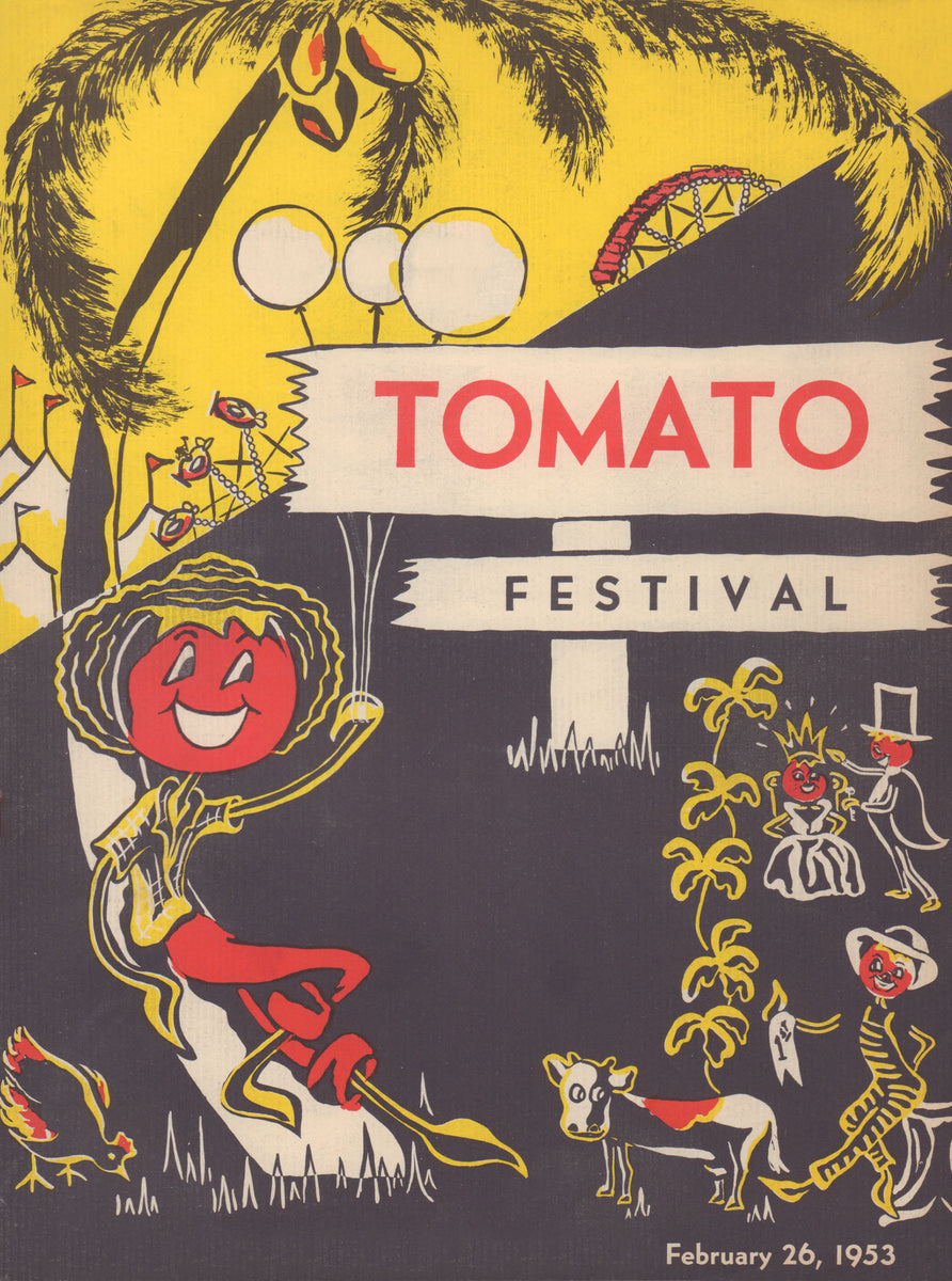 Tomato Festival, Dania, Florida 1953 Vintage Menu Art