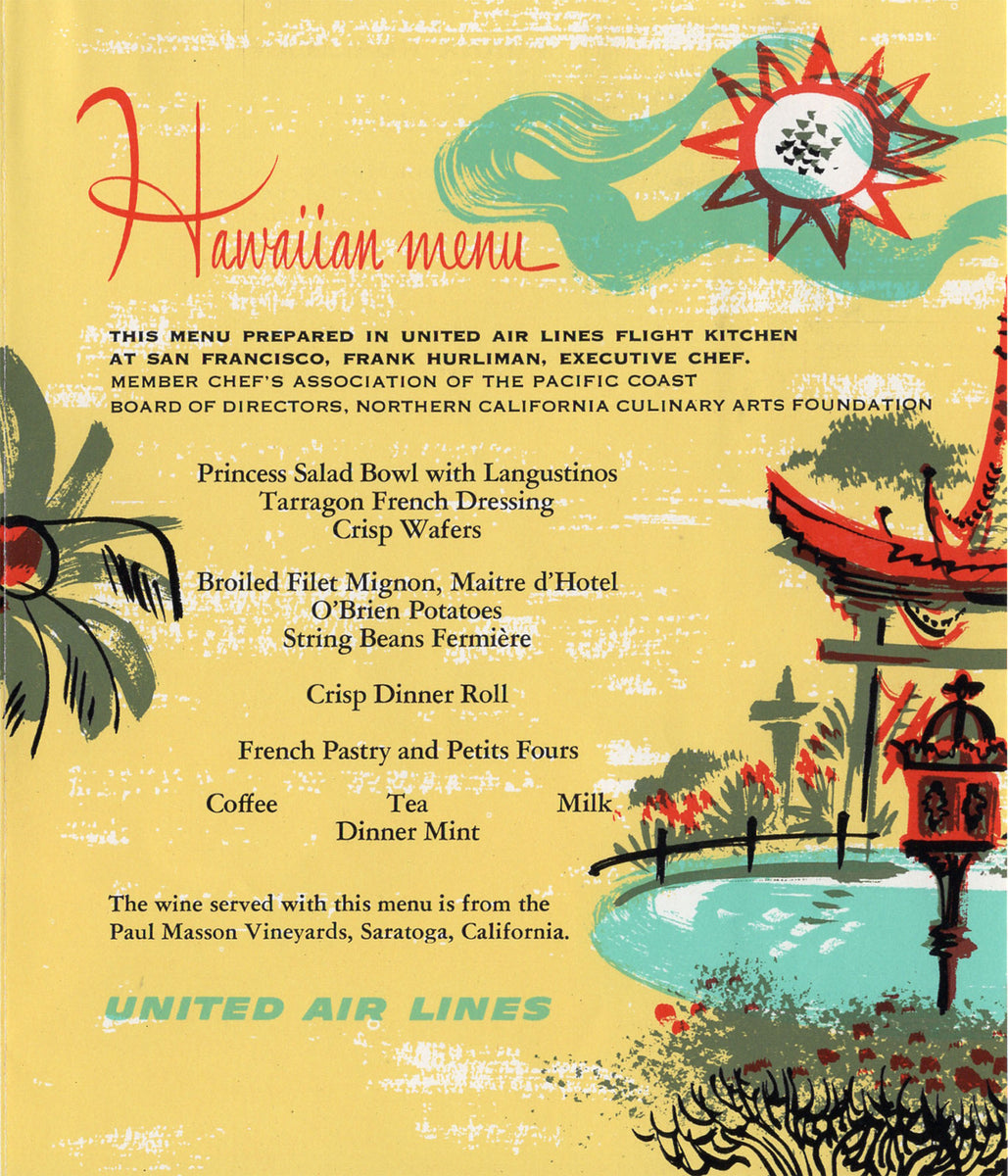 United Airlines, In-flight Menu Hawaii 1950s