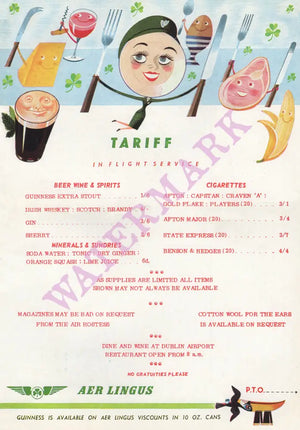 Aer Lingus In-Flight Menu Early 1960s Menu Art
