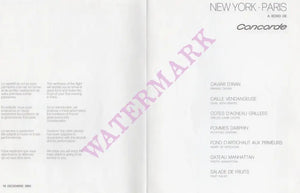 Air France Concorde, New York-Paris 1980 Inflight menu
