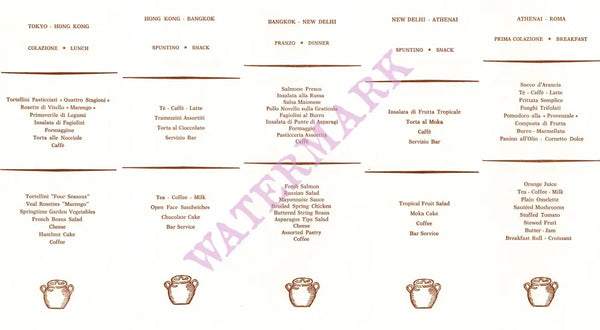 Alitalia First Class Menu Tokyo - Rome 1975 In-flight dining