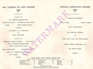 Bal Tabarin, San Francisco 1939 Menu
