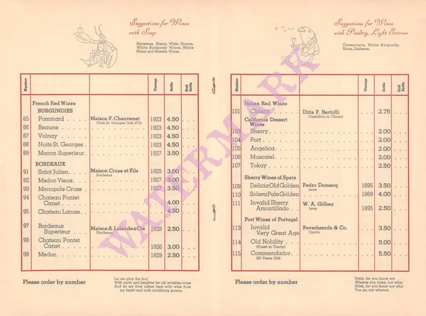 Bal Tabarin San Francisco Wine List 1930s Posters Prints & Visual Artwork