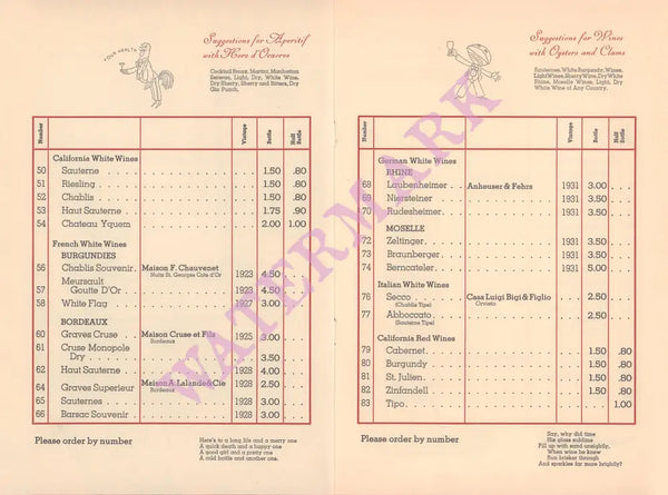 Bal Tabarin San Francisco Wine List 1930s Posters Prints & Visual Artwork