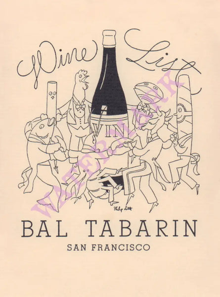 Bal Tabarin San Francisco Wine List 1930s Posters Prints & Visual Artwork