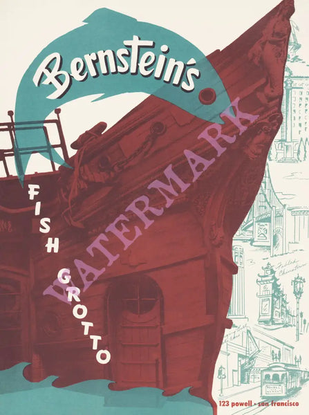 Bernstein's, San Francisco 1950 Menu Art