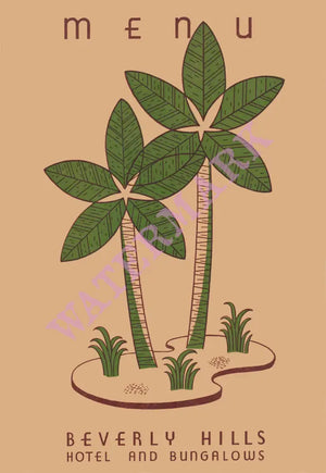 Beverly Hills Hotel, Los Angeles 1940s Menu Art