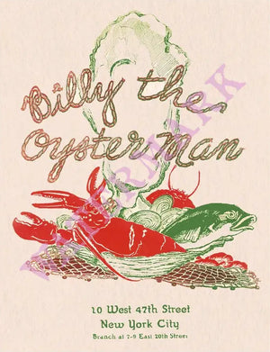 Billy the Oysterman New York 1947 Vintage Americana Menu Art