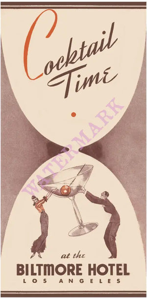 Biltmore Hotel, Los Angeles 1930s Cocktail Menu Art