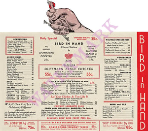 Bird In Hand, New York 1930s Menu Art