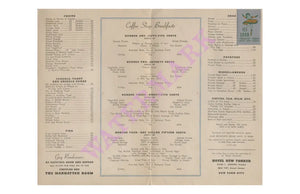 Breakfast Autocrat, Hotel New Yorker, New York, 1950s Menu