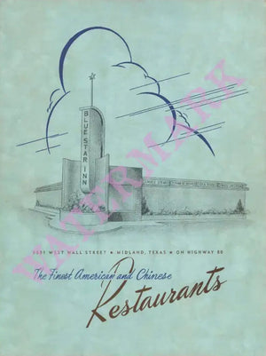 Blue Star Inn Chinese American Restaurant Midland Texas 1941
