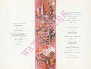 BOAC Monarch Service Karachi - Calcutta, Calcutta Hong Kong 1967 in-flight menu