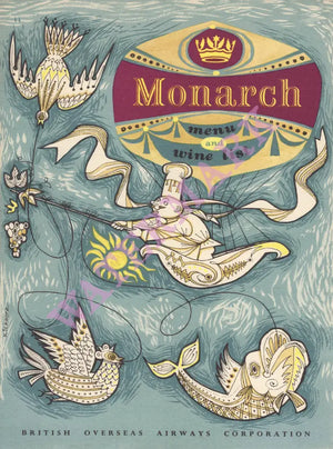 BOAC Monarch Service Menu & Wine List 1950s Menu Art