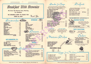 Brownie's, Dallas 1970s Menu