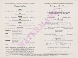 Burlington Zephyr, 1943 Menu