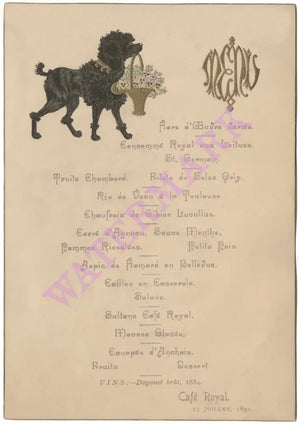 Café Royal, London, 1895 Menu Art