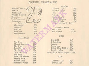 Canary Cottage, Lexington 1930s Drinks menu