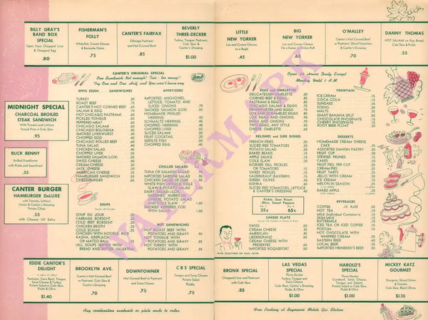 Canter's, Los Angeles 1950s Menu