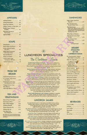 Caribbean Room, Pontchartrain Hotel New Orleans 1950s | Vintage Menu Art – food menu