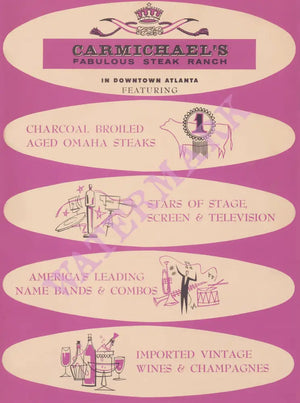 Carmichael's Fabulous Steak Ranch, Atlanta 1960s Menu Design