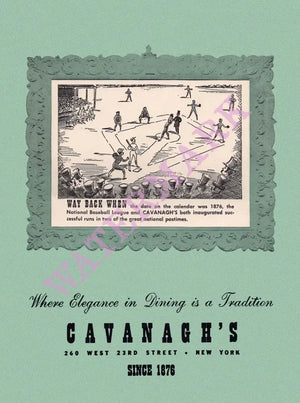 Cavanagh's, New York 1950 Baseball 1876 menu cover