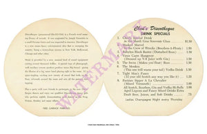 Ched's Lounge, New Orleans, 1960s Menu