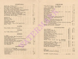 Chez Les Vikings, Paris 1926 Menu