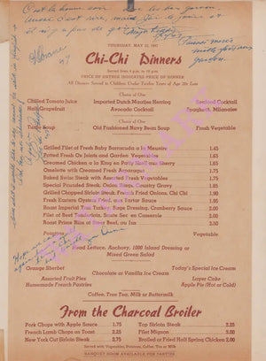 Chi Chi, Palm Springs 1947 - Vintage Menu Art – dinner menu