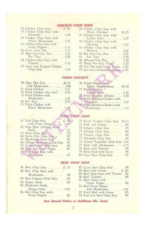 Chin Lee New York 1930s Vintage Americana Menus