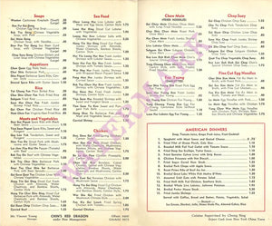 Chin’s Red Dragon Buffalo 1950s Vintage Americana Menus