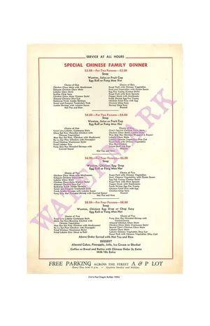 Chin’s Red Dragon Buffalo 1950s Vintage Americana Menus