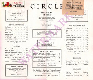 Circle Drive-In, Corte Madera Marin County, 1940s/1950s Menu