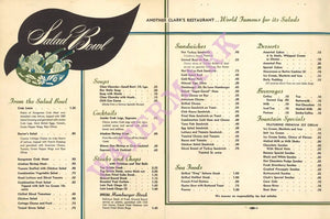 Clark's Round The Clock, Seattle 1950s Menu
