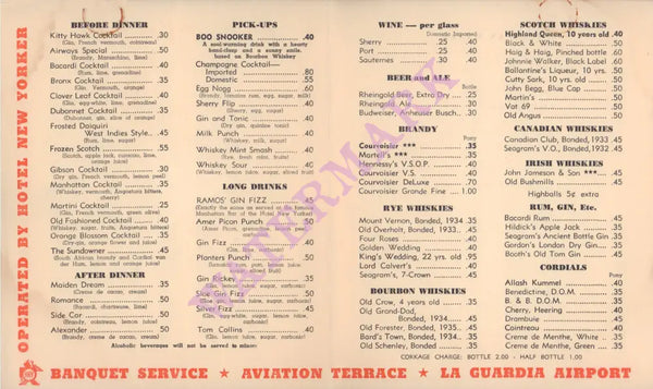 Cocktails, La Guardia Airport 1940 by Laszlo Matulay Menu