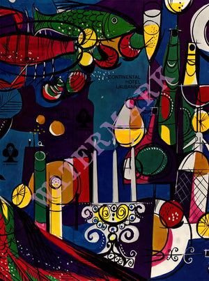 Continental Hotel, Lausanne Switzerland 1990s Menu Art