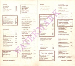 Continental Hotel, Lausanne Switzerland 1990s Menu