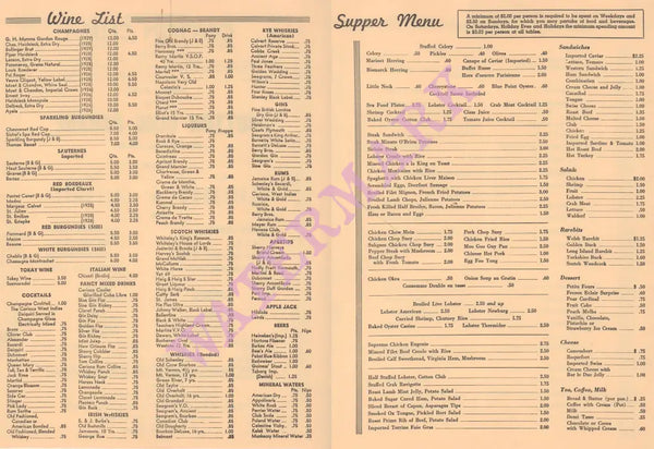 Cotton Club, New York 1930s Wine List & Supper Menu