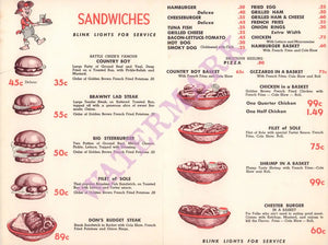Country Boy Drive-In, Battle Creek MI 1950s Menu