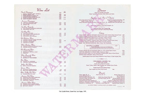 Crystal Room, Desert Inn, Las Vegas, 1970 Vintage Menu Interior