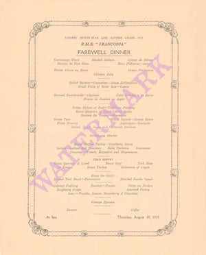 Cunard RMS Franconia 1935 Menu