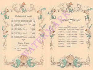 Cunard White Star Music Menu #2 , Alistair K MacDonald 1930s | Vintage Menu Art - songs