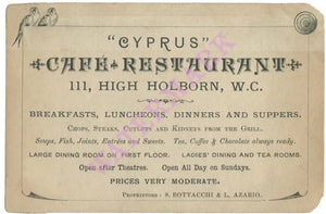 Cyprus Cafe Restaurant, London, 1890