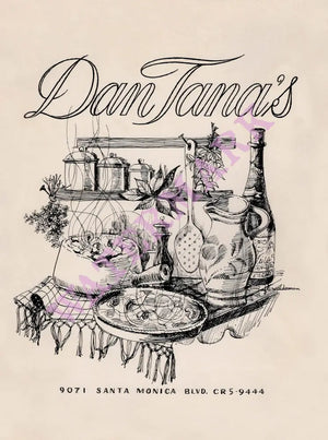 Dan Tana's, Los Angeles 1970s Menu Art