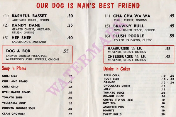 Dog House, Westwood Village 1950s menu
