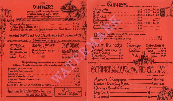 Doug Weston's Troubadour, Los Angeles 1960s Dinner & Wine Menu