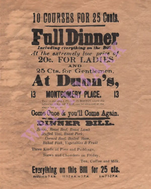 Dunn's Dinner, Boston 1890s