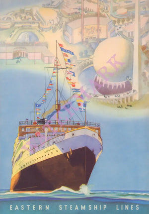 Eastern Steamship Lines, SS Acadia 1930s Menu Art